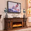 Meuble télé 70 po avec lumière de style européen luxueux, option bicolore blanc / brun, foyer en bois de chêne massif avec fonction de chauffage à flamme simulée-129164457