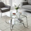 Table basse 31,5 po en verre trempé double couche, table basse ronde moderne avec cadre en métal pour le salon