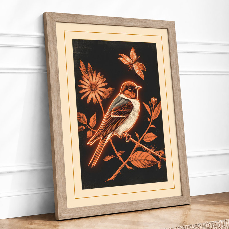 Bird On Flowering Branch Botanical - Print, Oak, A4 - 29.7 x 21.0 cm