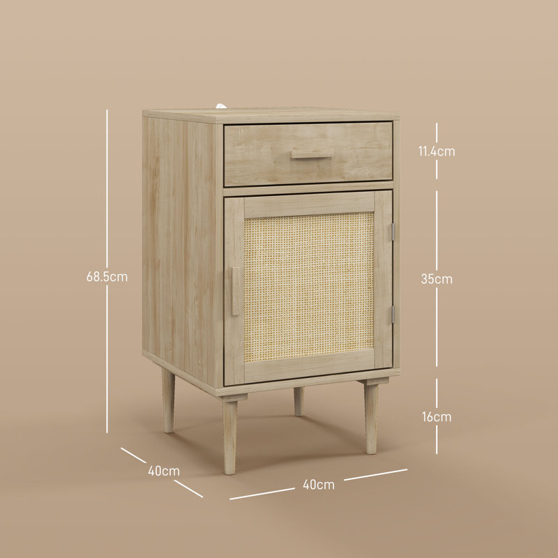Aleiyah Boho Style Bedside Table Drawer Rattan Cabinet Natural Wood Effect