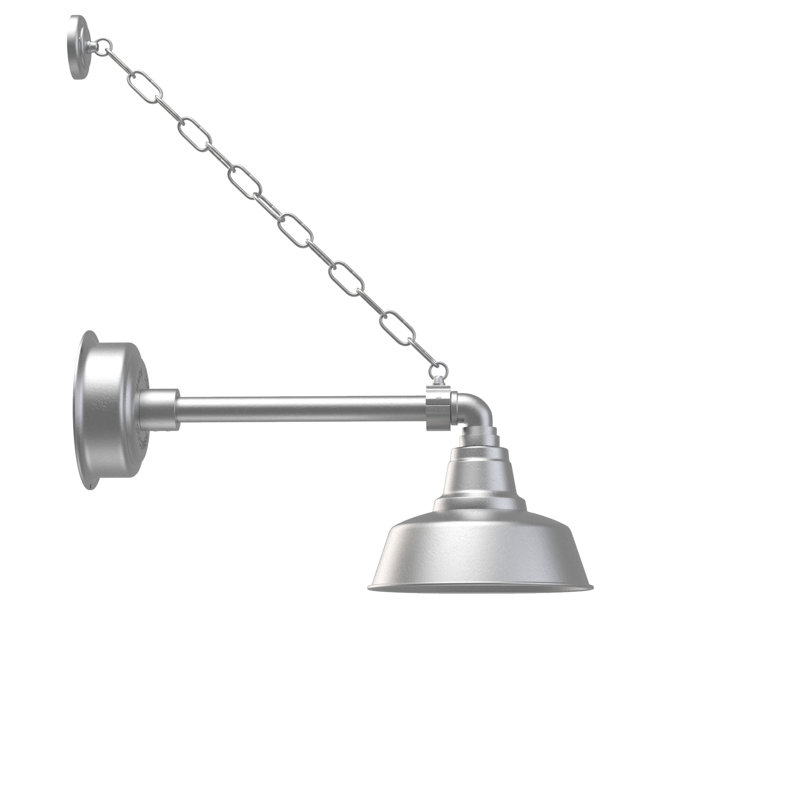 Luminaire de grange d'extérieur à DEL Vandervliet, H 10 po x l 12 po x P 23 po, Argent galvanisé