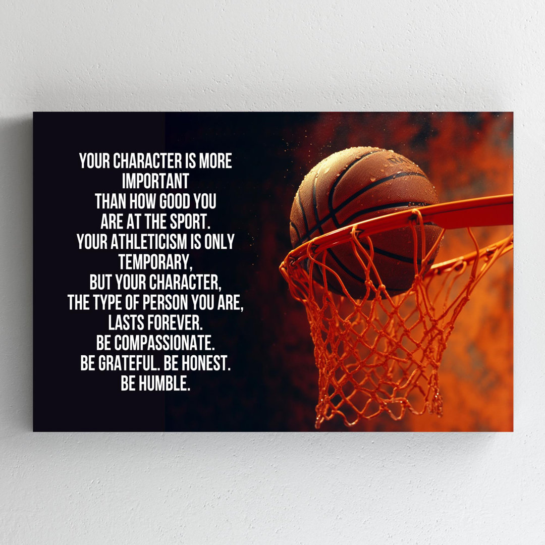 Basket Ball Quotes Gallery Wrapped Canvas - Sports Motivational Illustration Decor, Black And Orange Home Decor East Urban Home