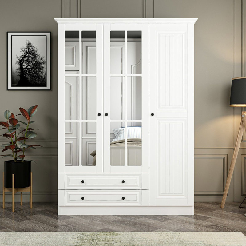 Elegant White Wardrobe with Multiple Shelves, 53.1 x 82.7 x 20.5 inches | 100% Melamine Coated Particle Board, Thickness: 0.7 inches | Durable Design, 11.0 lbs Shelf Capacity, Ideal for Traditional Bedrooms & Organizing Essentials
