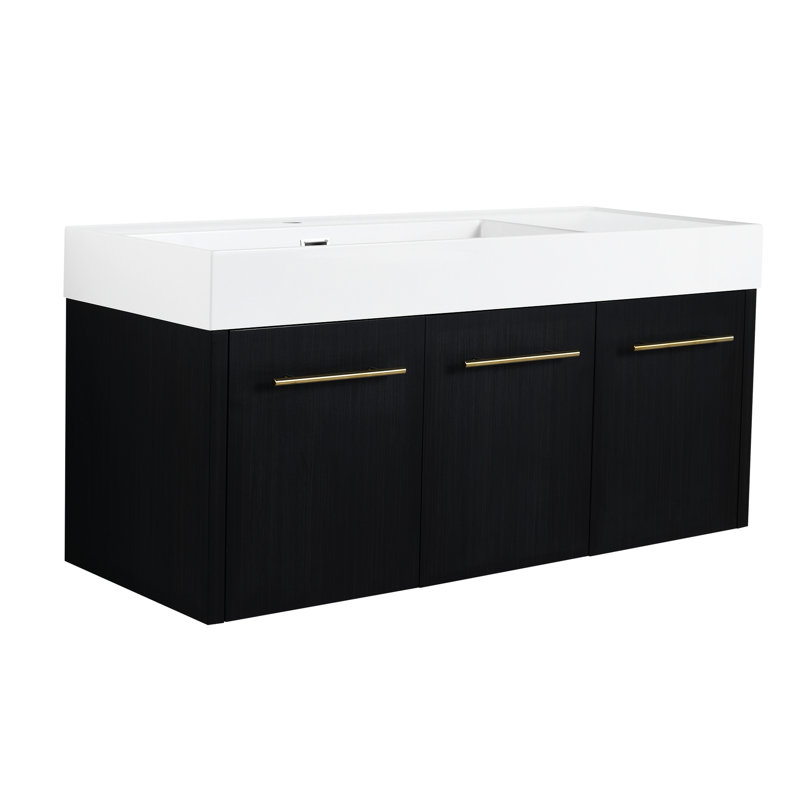 48 Inch Bathroom Vanity With Sink, Modern Thick Edged Resin Basin, Soft Closing Hinges, Black Chestnut Color Sink Vanity, Main Cabinet, Doors