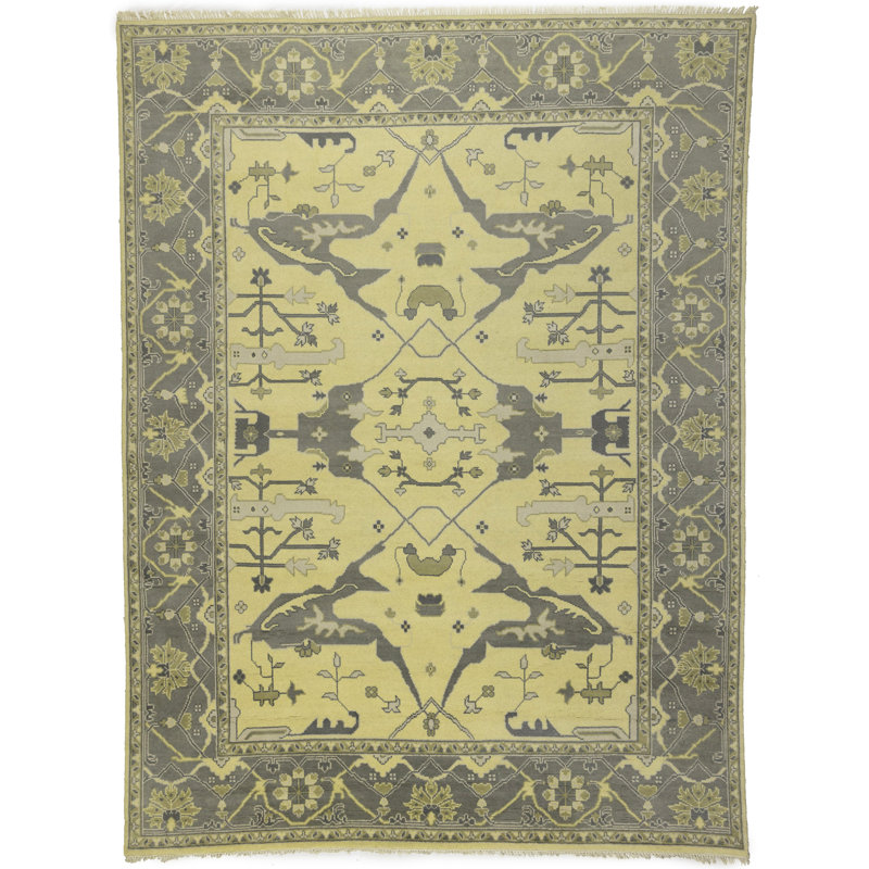 Tapis oriental jaune Oushak 9 x 12