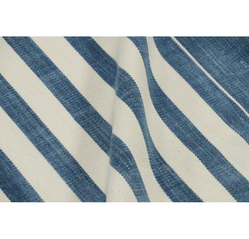Rug & Kilim’S Contemporary Dhurrie Rug In Dark Blue And White Stripes, Rectangle 8' x 10'
