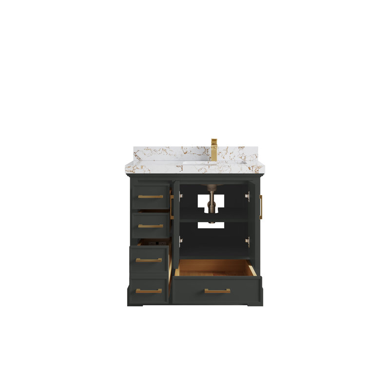 Meuble-lavabo simple 36 po avec comptoir en quartz Jimmi