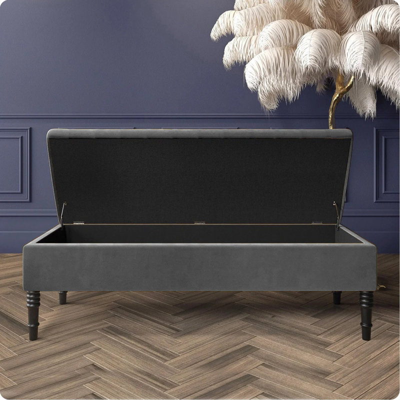 Safar Plain Upholstered Plush Velvet Ottoman Storage Bench with Black Turned Wooden Legs, 40cm H x 150cm W x 40cm D
