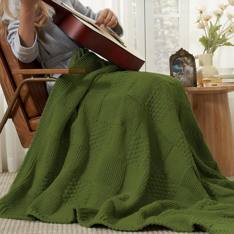 Jeté à carreaux en chenille pour canapé, L 0,75 po x l 50 po, Vert