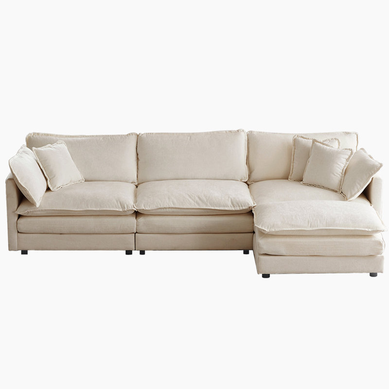 L-Shaped Sectional Sofa W/Reversible Footrest,sofas,couches, Beige Chenille