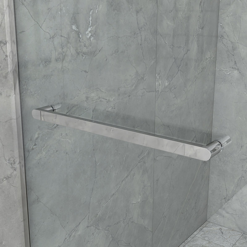 60 po X P 75 po H Porte de douche coulissante simple semi-sans cadre en chrome avec verre transparent