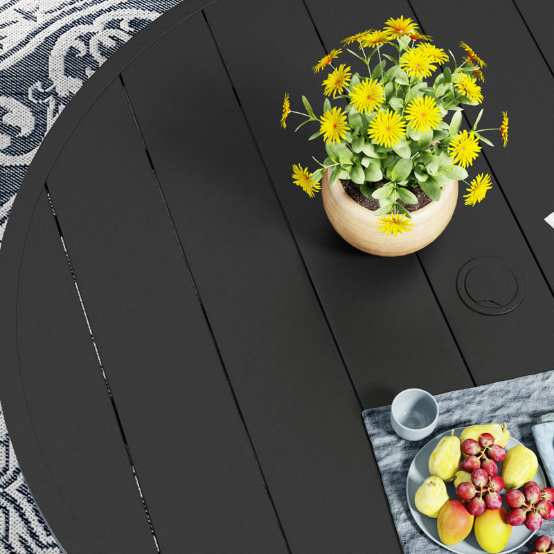 60'' Outdoor Round Table with 8 Swivel Chairs - Weather-Resistant Patio Dining Set, Black/Navy