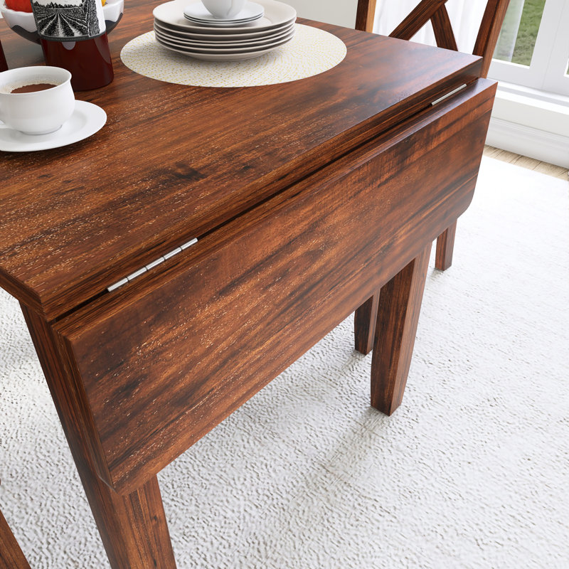 3-Piece Wood Frame Extendable Dining Table Set, Brown
