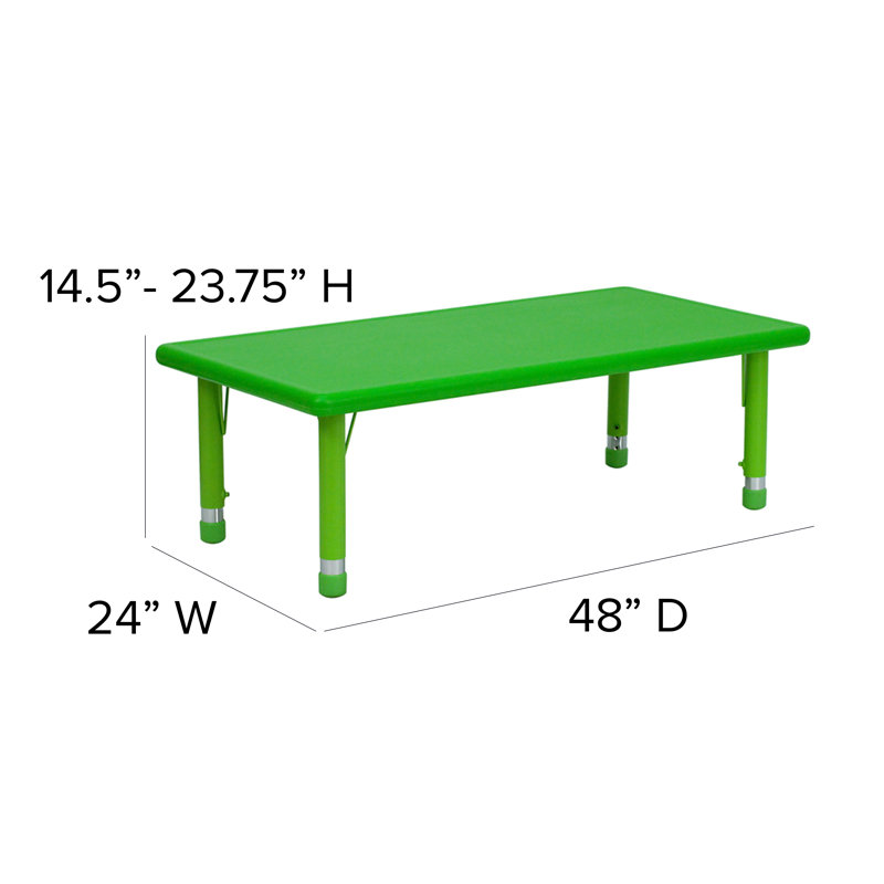 Goddard 7-Piece Rectangle Plastic Kids Activity Table and Chairs Set, Green
