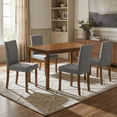 5-Piece Transitional Dining Set with 4 Grey Upholstered Chairs, 43" Rectangular Dining Table with Solid Wood Legs