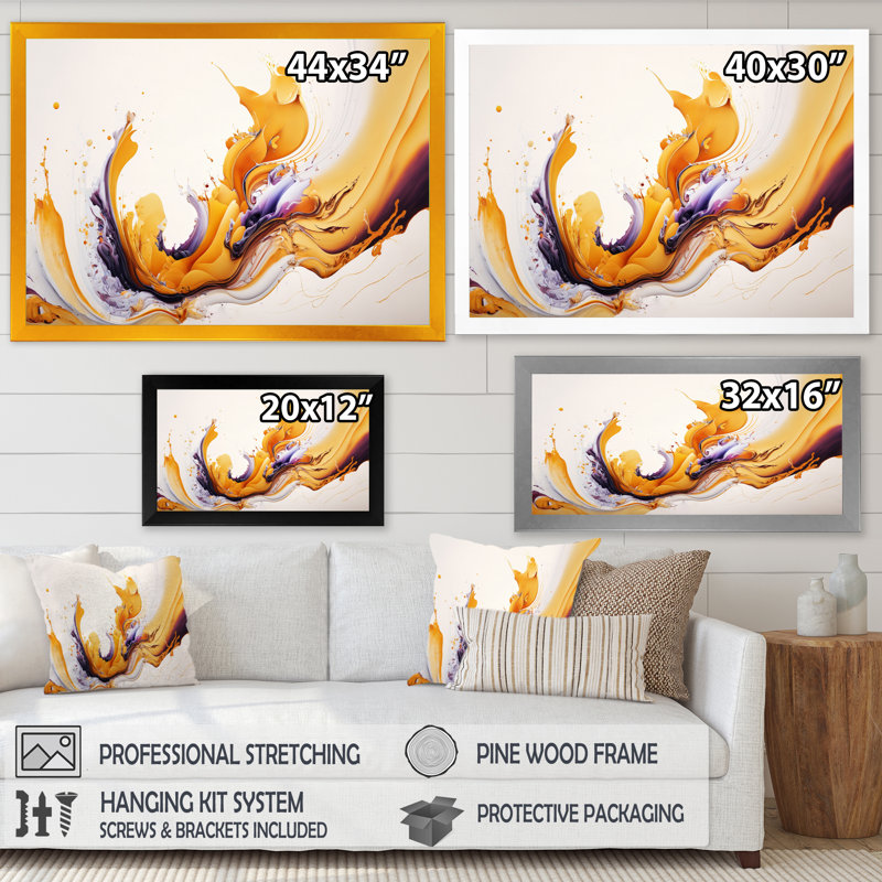 «White and Gold Fusion I», peinture sur toile, H 12 po x l 20 po x P 1 po, Impression dorée sur toile encadrée