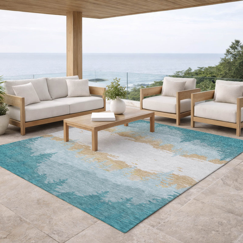 Machine Washable Indoor/Outdoor Chantille ACN2861 Lodge Rug, Teal, 9' x 12'