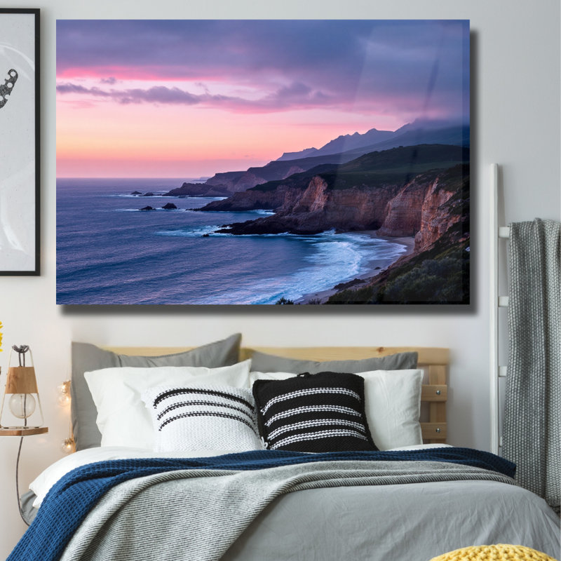 Art mural en verre trempé au coucher du soleil plage, H 24 po x l 36 po