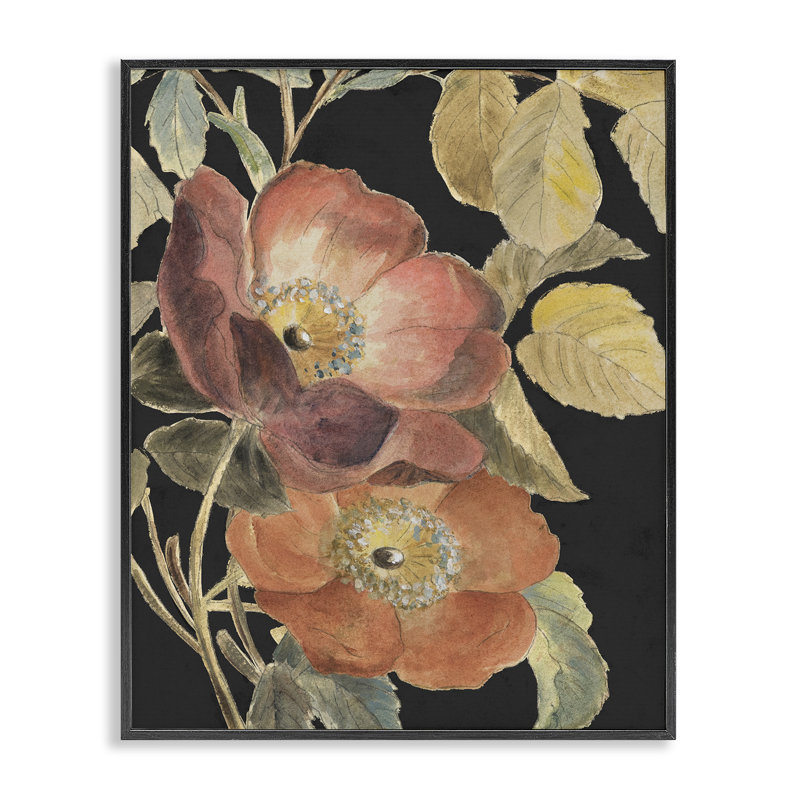 Giclée encadrée de fleurs rouges sur fond noir, design par Lanie Loreth, H 30 po x l 24 po, Giclée encadrée noir minuit