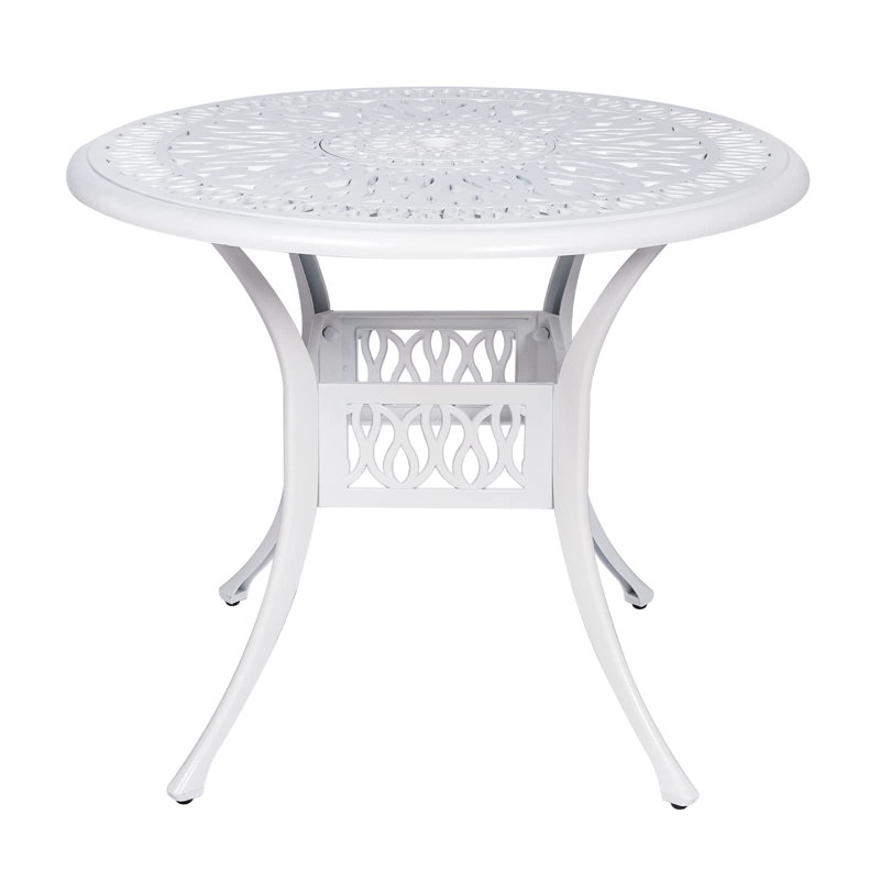 Baze Round Cast Aluminum Patio Dining Table, White, 29.5" H x 35.4" W x 35.4" D
