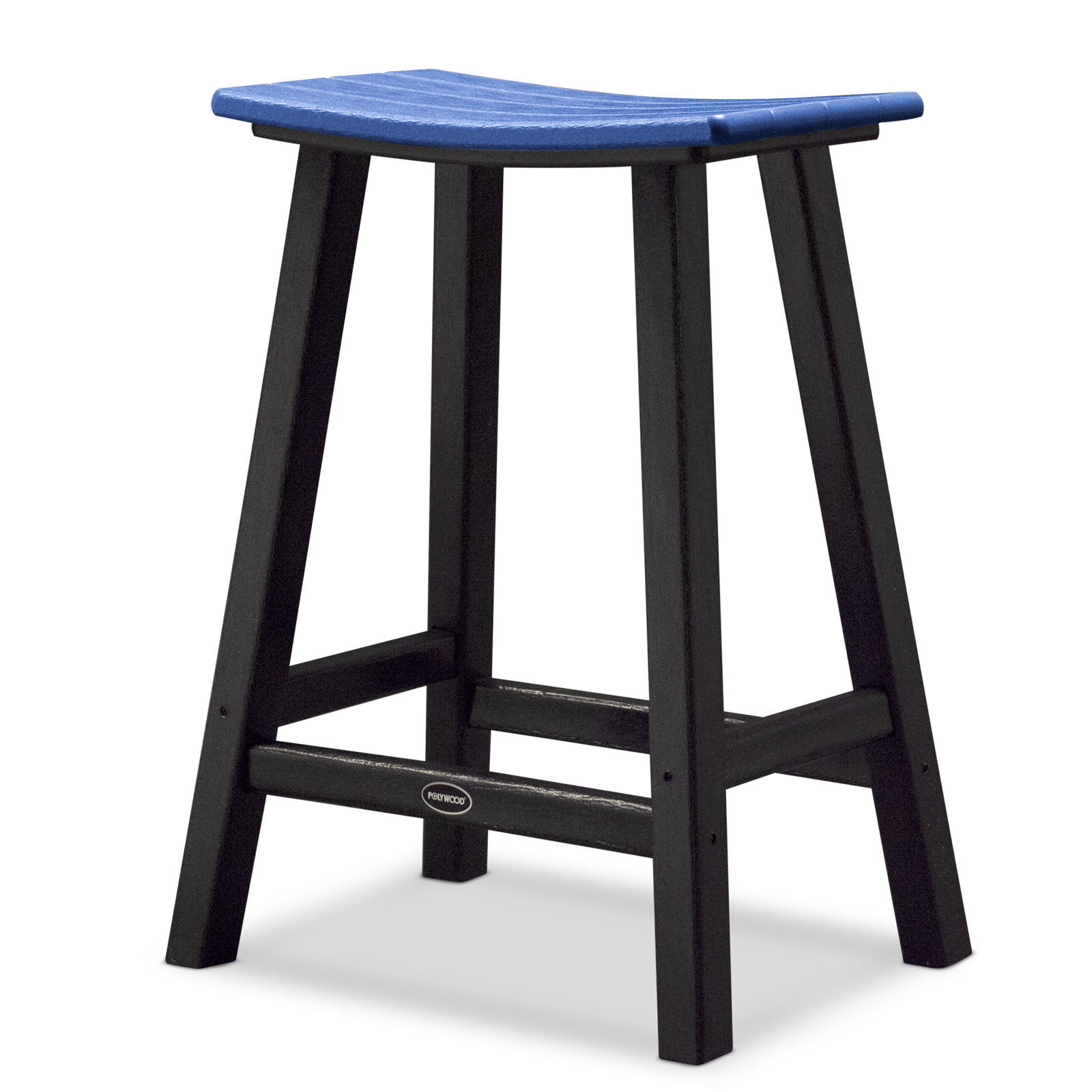 POLYWOOD® Contempo Saddle Counter Stool, Black, Pacific Blue