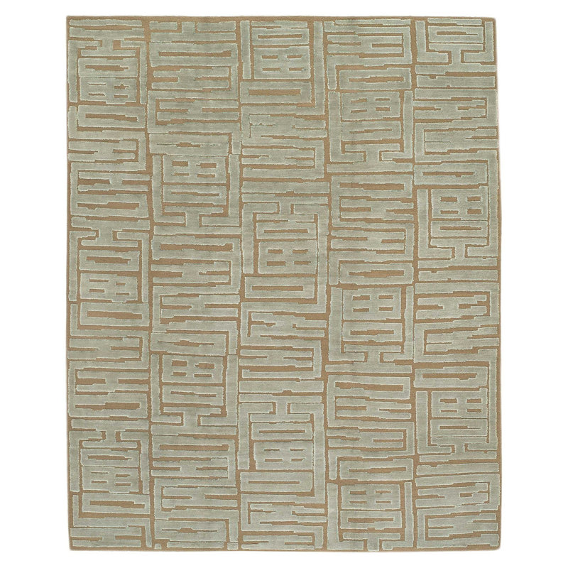 Tiki Geometric Area Rug in Blue/Brown, Rectangle 6' x 9'