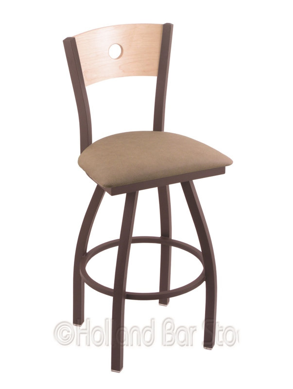Tabouret de bar pivotant de 36" Lareau, Allante Bleu foncé, Bronze, Chêne Naturel
