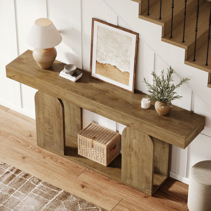 Gouldner 70.9" Long Console Table Farmhouse & Rustic Style, Light Brown