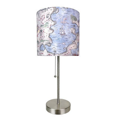 Decorative Treasure Map Brushed Nickel Accent Lamp, 19 Inches High: Coastal Pirate Beach Decor - Infuse Your Space with Seaside Adventure and Nautical Charm