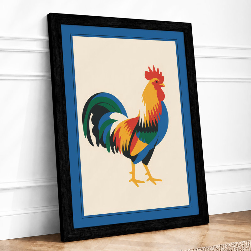 Standing Rooster Mid-Century - Print, Black, A3 - 42.0 x 29.7 cm