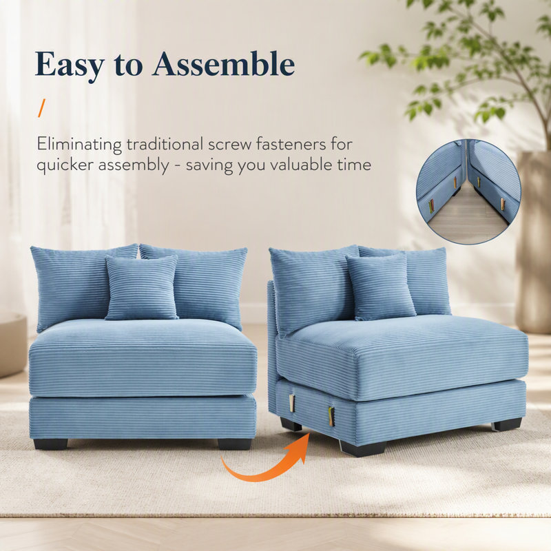 Canapé d'angle modulaire surdimensionné Cloud avec design convertible, assise profonde, accoudoirs extra-larges et 18 coussins décoratifs en velours côtelé de qualité supérieure.