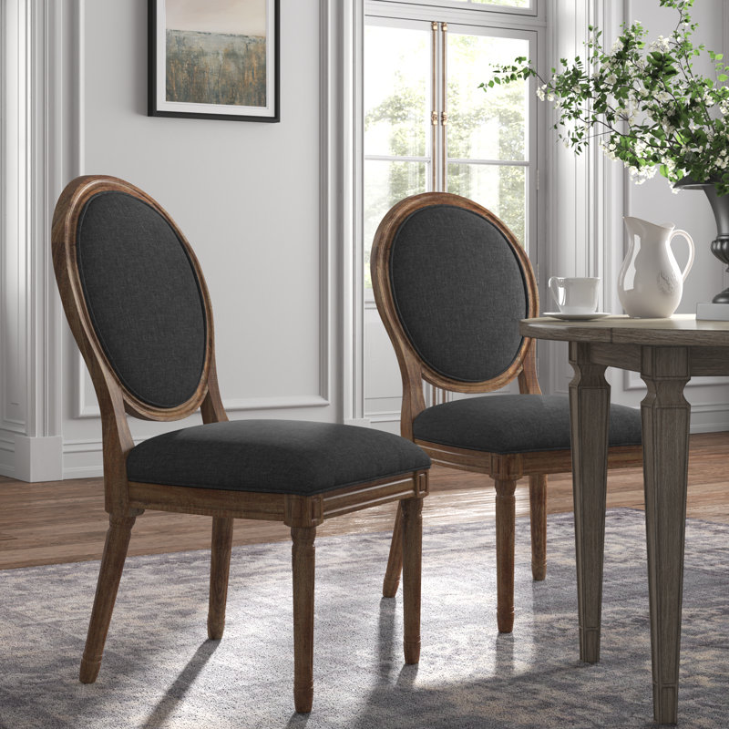 Hildemar 19'' H Linen Upholstered Side Chair, Dark Gray, Natural