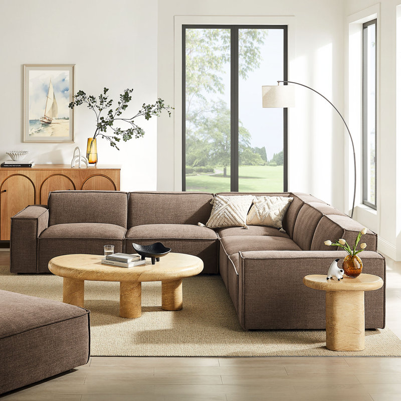 Canapé modulaire rembourré en forme de L 5 pièces Restore, Tissu moka