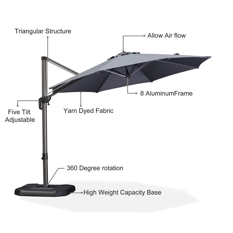 Parasol en porte-à-faux 10 'sans base, Gris