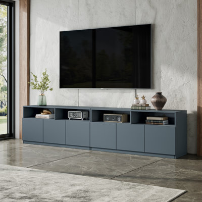Crafton 94.5" Modern Gray Extra Long TV Stand for 100 inch TV, 2 in 1 Wooden Media Console Table Entertainment Center With 4 Storage Cabinet for Living Room and Bedroom