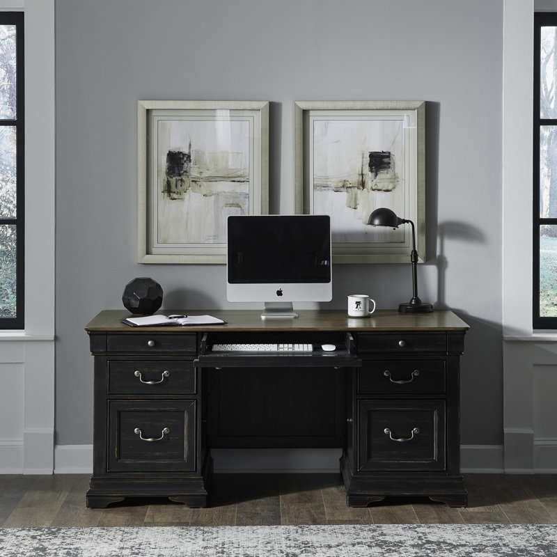 Juiliana Five-Piece Executive Office Desk Set w/ Hutch and LED Lighting