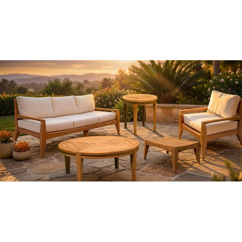 Noida Teak 4 - Person Modular Patio Conversation Set with Cushions