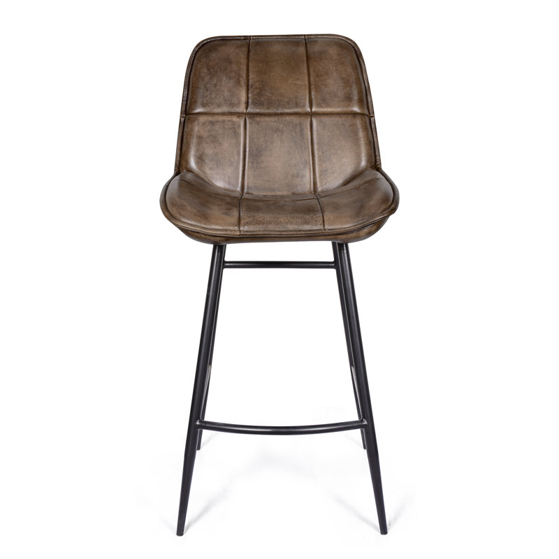 Upholstered Counter Stool with Metal Frame, Dark Brown