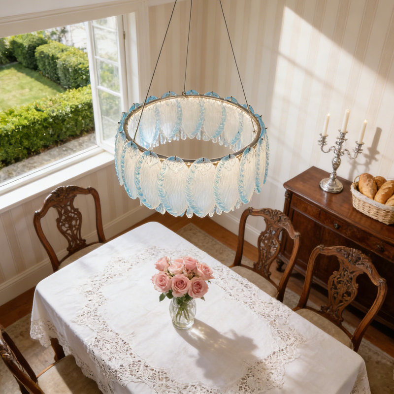 Lustre en cristal bleu 23,62 "avec cordon réglable (lampe à DEL à intensité variable 3 couleurs)