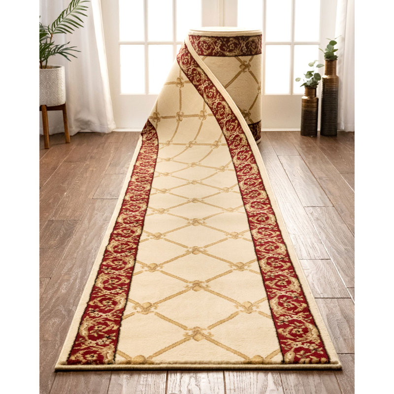 Ginter Fleur De Lis Ivory Custom Size Hallway Stair - Traditional Trellis Carpet, Runner 2'7" x 73'