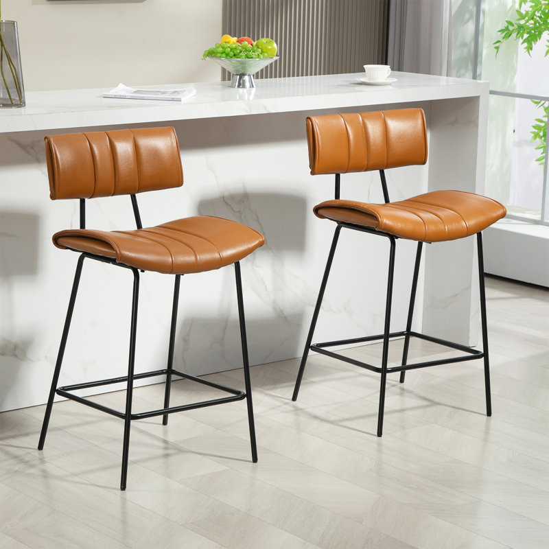 Ensemble de 2 tabourets de bar Palgrave avec pieds en métal noir, Tabouret de comptoir (siège d'une hauteur de 25,6, Brun