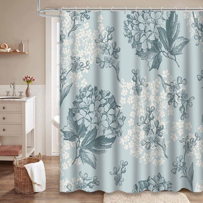 Rideau de douche imperméable à motif floral rétro avec motif floral rétro et 12 crochets, 72" L x 78" W