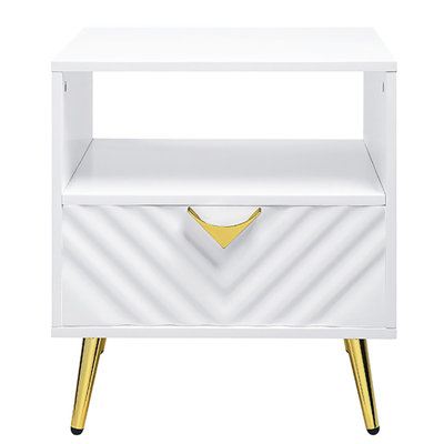 White High Gloss End Table with Shelf