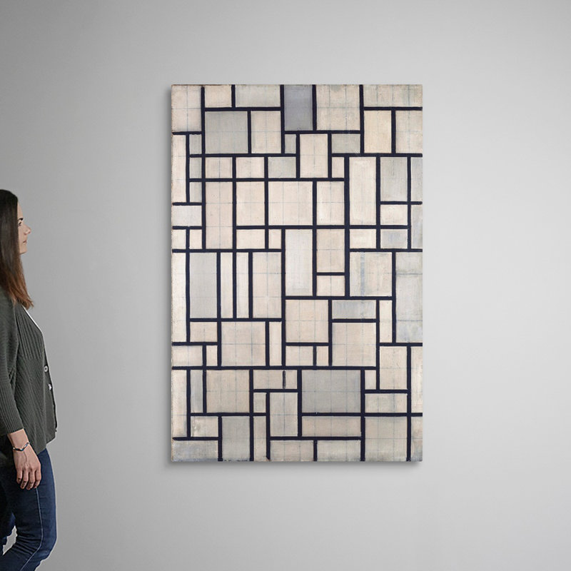 "Composition with Grid 2" par Piet Mondrian - reproduction d'art sur toile, Toile tendue, H 60 po x l 40 po x P 1,25 po