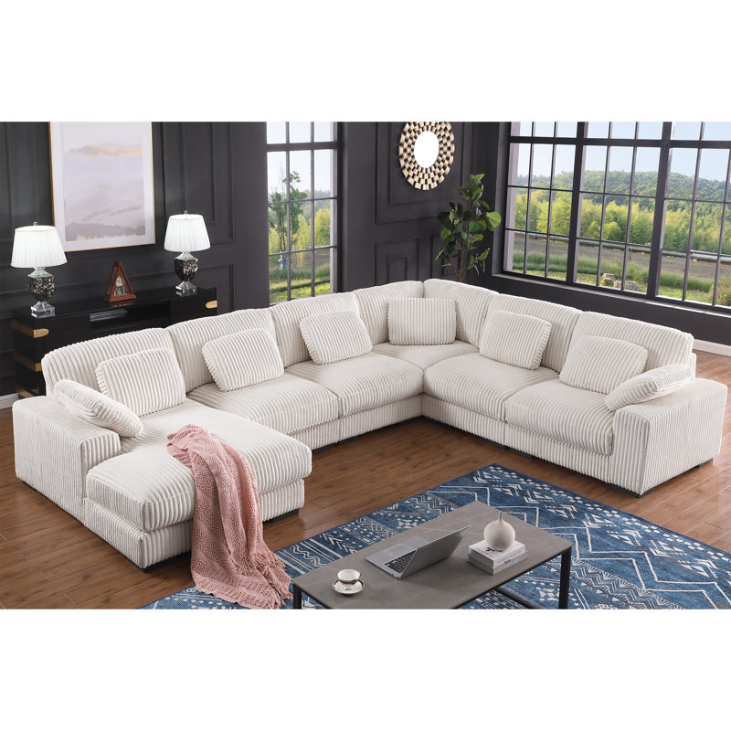 Canapé modulaire de 155,5 po en velours côtelé d'angle beige avec méridienne