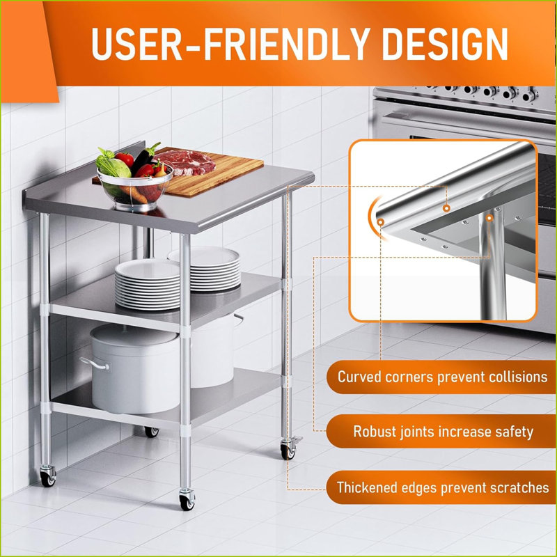 Table basse en acier inoxydable certifiée NSF 24 x 36 pouces, résistante à l'usure et facile à assembler pour la cuisine