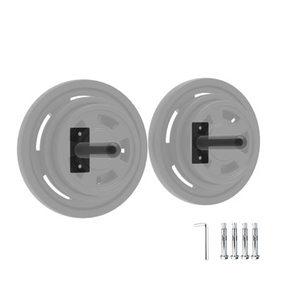 2 Pack Wall Mounted Steel Weight Plate Storage Rack with Rubber Protective Pads, Fits 2 Inch Bumper Plates, Max 300 LB Load Capacity, Complete Mount Hardware for Home Gym Weight Organization