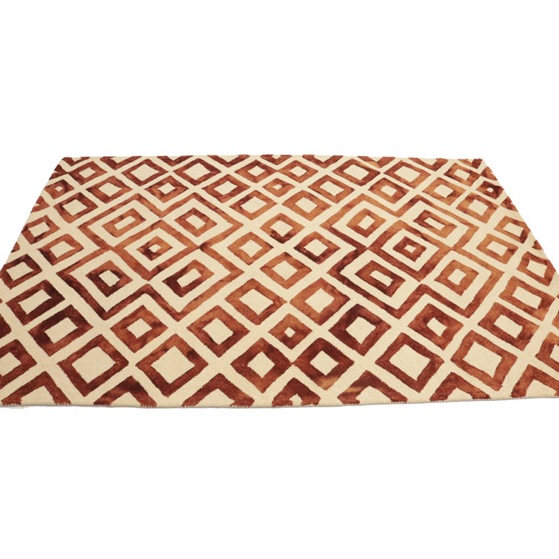 Rust Brown Geometric 5x8 Hand-tufted Modern Rug