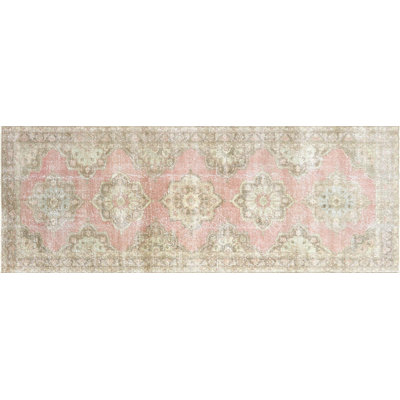 Tapis de couloir unique en laine noué à la main de style années 1960 de 4 pi 8 po x 13 pi en rouge / gris