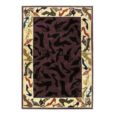 Tapis rectangulaire en laine / coton géométrique fait à la main 5 pi 2 po x 7 pi 11 po bourgogne / noir / brun clair